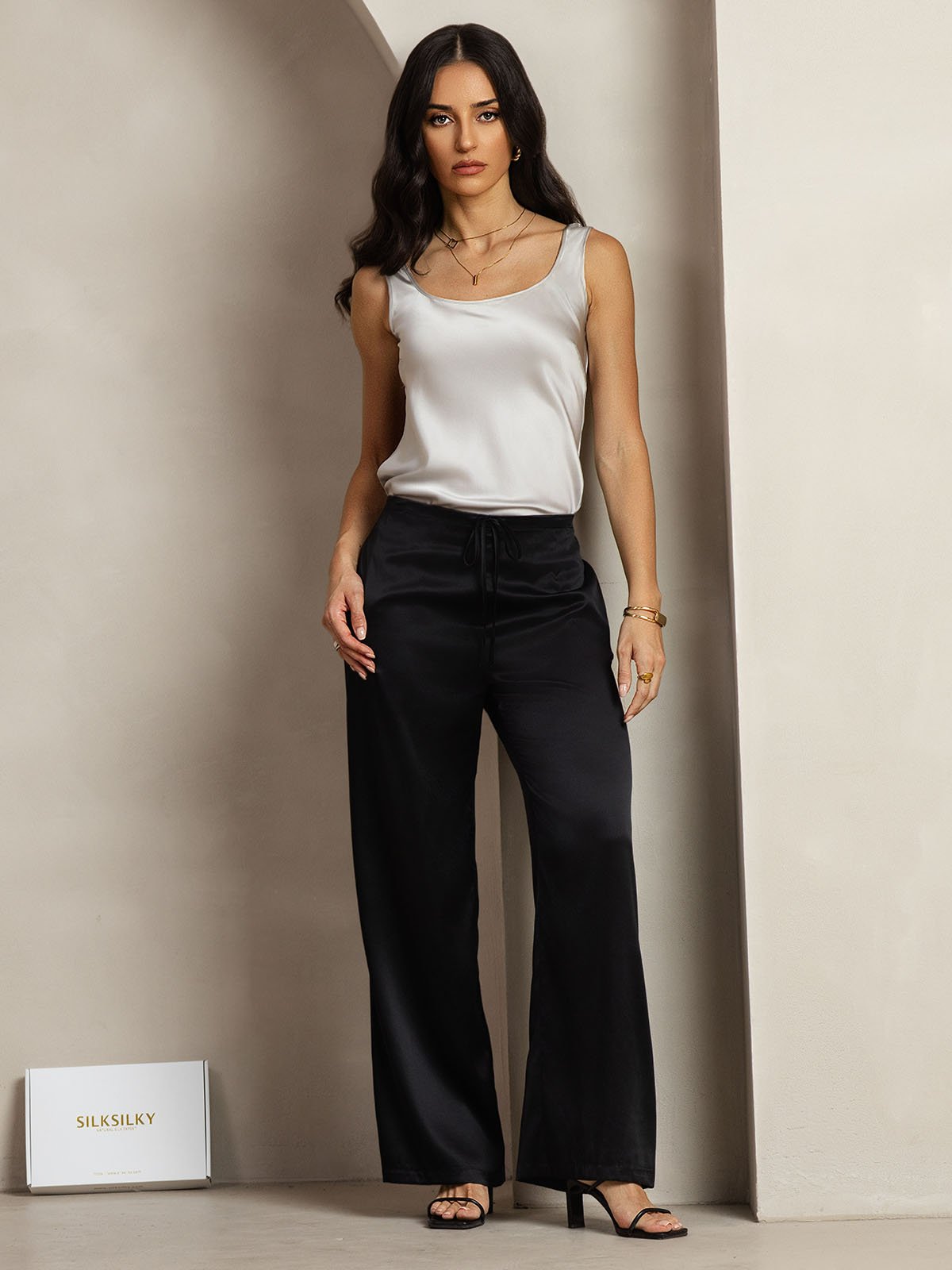 [Black] SilkSilky  19Momme Silk Womens Pants 001