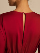 [Wine] SilkSilky  19Momme Silk Long Sleeve Round Neck Dress 004