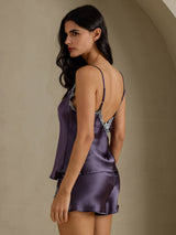 [Purple Gray] SilkSilky  Spaghetti Strap V Neck Camisole Set 002
