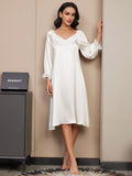 SilkSilky US Pure Silk Long Sleeve Nightgown White 001