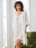 SilkSilky US Pure Silk 3/4 Sleeve Nightgown&Robe Set White 005