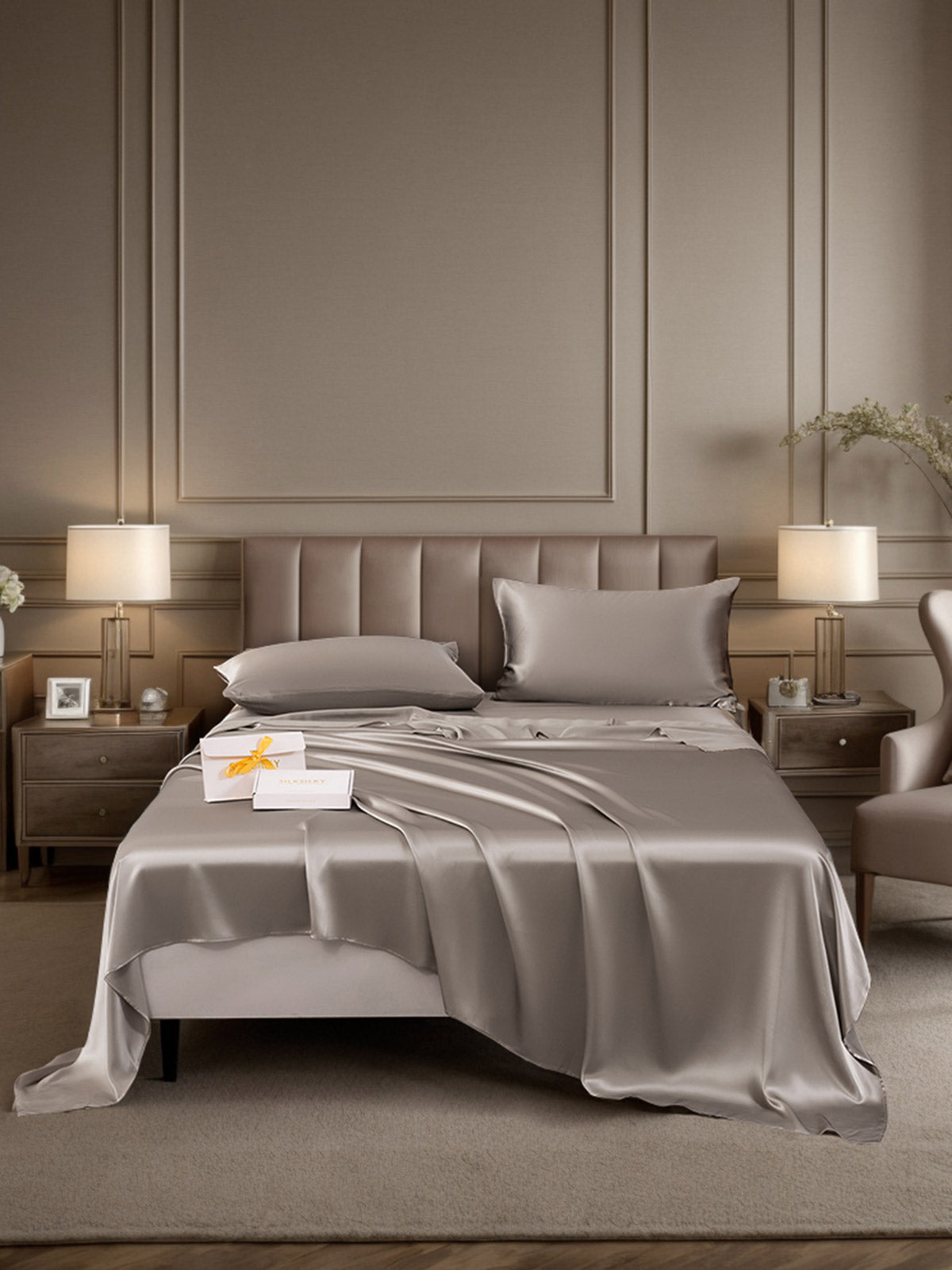 SilkSilky US 19Momme Pure Silk Bedding Set Gray 001