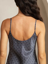 [Navy Ginkgo] SilkSilky  19Momme Spaghetti Strap V Neck Dress 006
