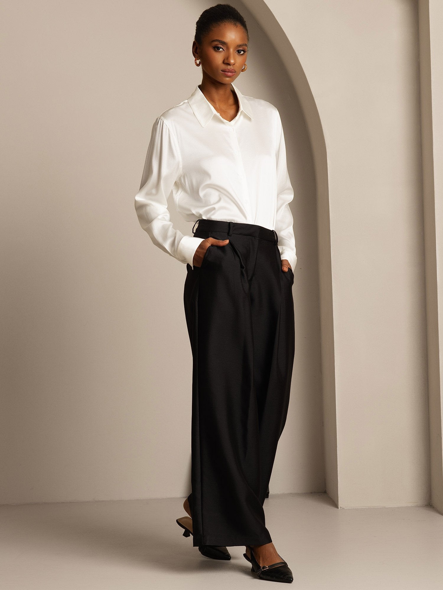 [Black] SilkSilky  32Momme Silk Womens Pants 006,