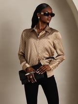 [Floral] SilkSilky  Long Sleeve Lapel Collar Women's Shirts 004