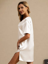 [White] SilkSilky  Half Sleeve V Neck Nightgown 005