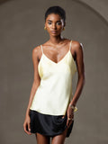 SilkSilky US Pure Silk Sleeveless V Neck Camisole Top LightYellow 003