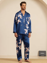 [Dark Blue] SilkSilky  Long Sleeve Notch Collar Men's Pajamas 003