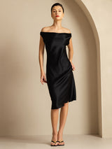 [Black] SilkSilky  Sleeveless Cowl Neck Dress 001