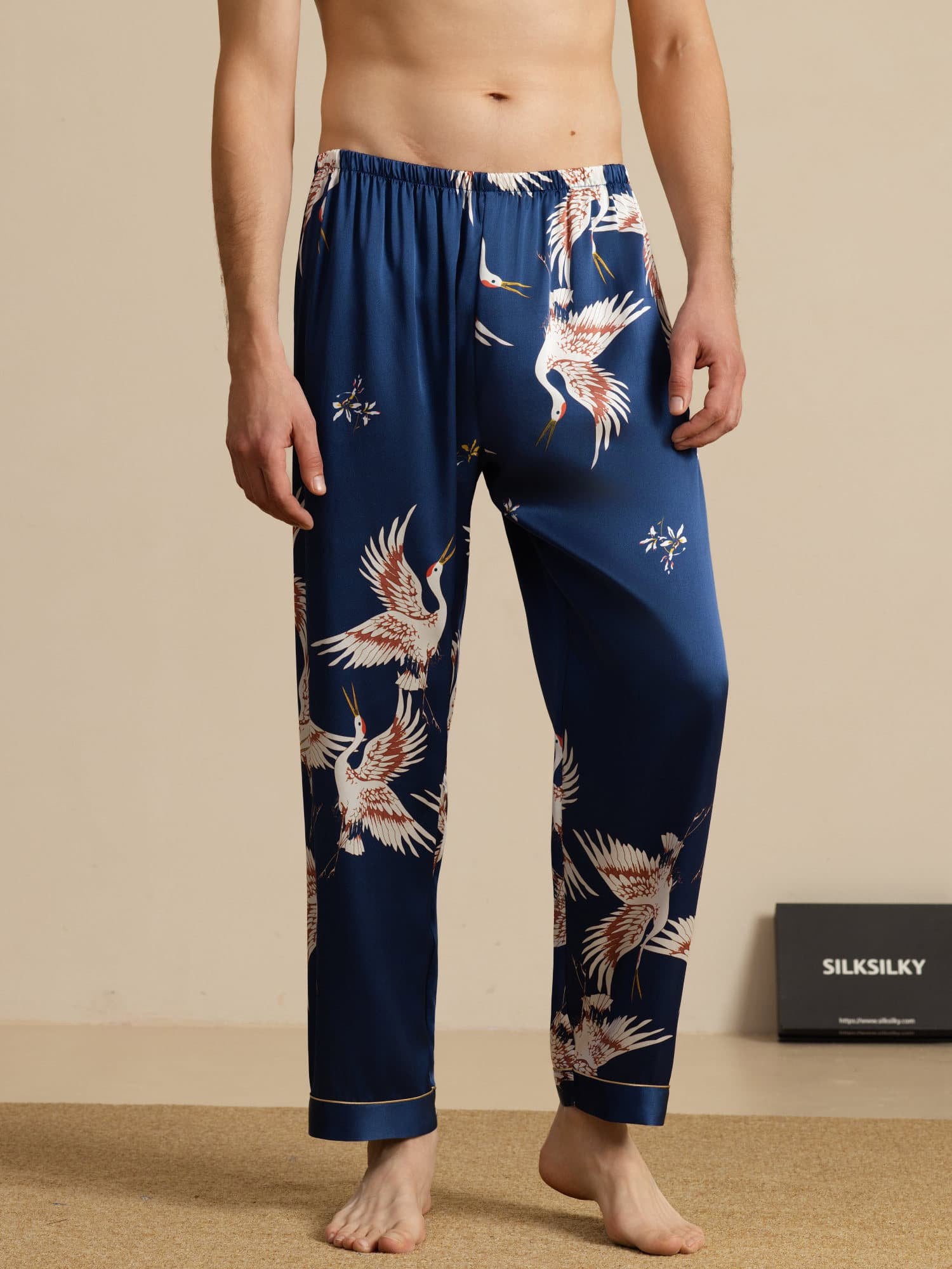 [Dark Blue] SilkSilky 19Momme Mens Sleep Bottoms 003