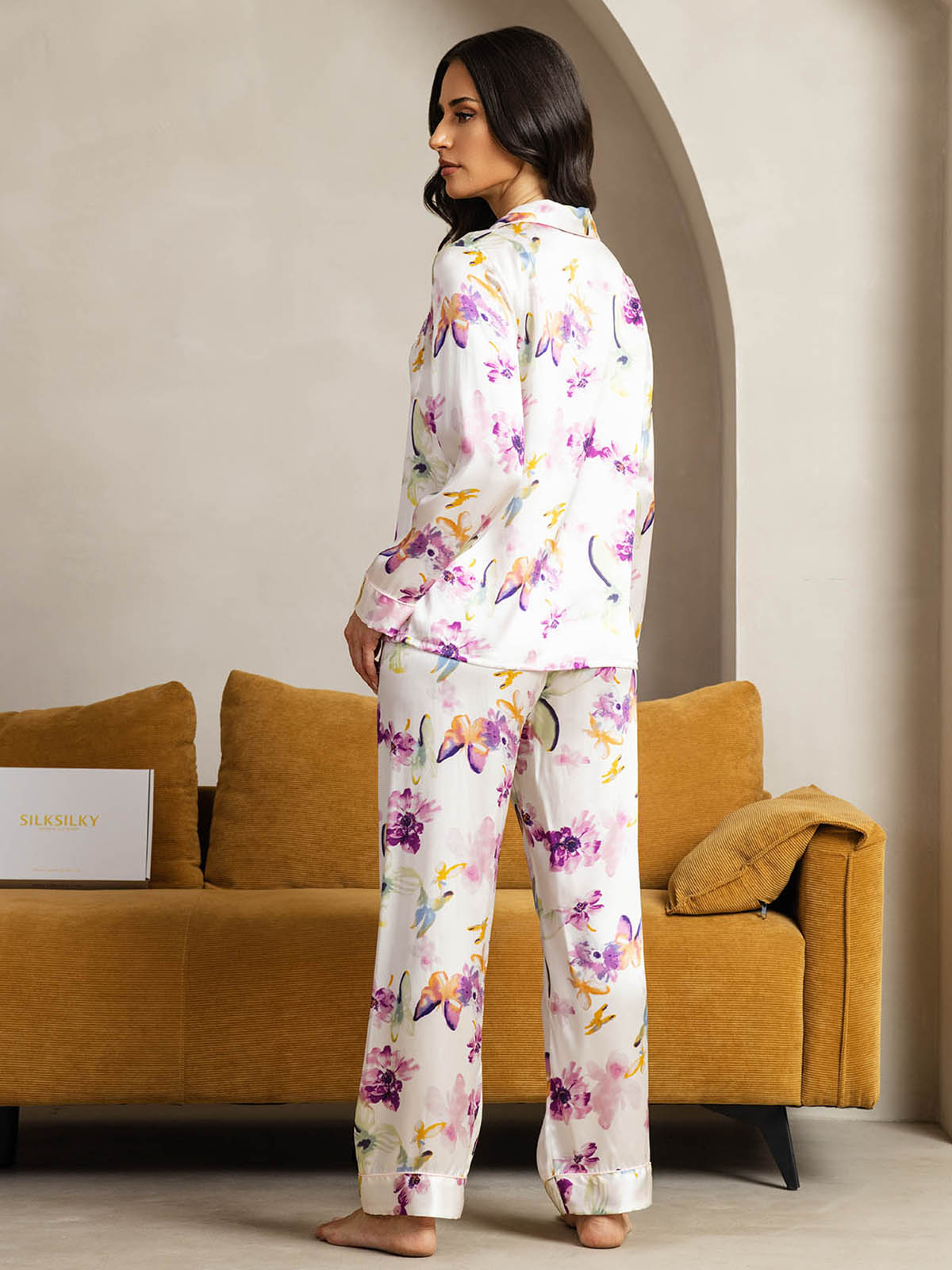 [Watercolor Floral] SilkSilky  Pure Silk Womens Pajamas 002