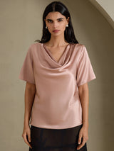 [Tuscany] SilkSilky  Short Sleeve Cowl Neck Women's Blouse 003