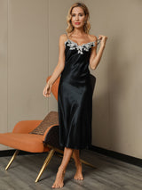 [Black] SilkSilky  Spaghetti Strap V Neck Dress 001