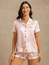 [Pink] SilkSilky  Short Sleeve Lapel Collar Women's Pajamas 001