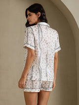 [White Leopard] SilkSilky  Short Sleeve Notch Collar Women's Pajamas 002