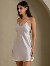 [Gray] SilkSilky  Spaghetti Strap V Neck Nightgown 006