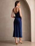 SilkSilky  Pure Silk Sleeveless Round Neck Dress DarkBlue 002