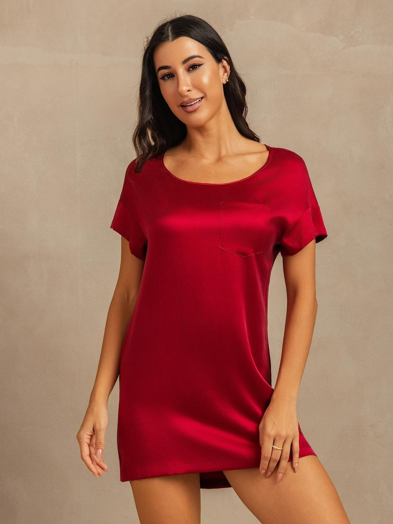 [Wine] SilkSilky 19Momme Silk Crew Nightgown 001