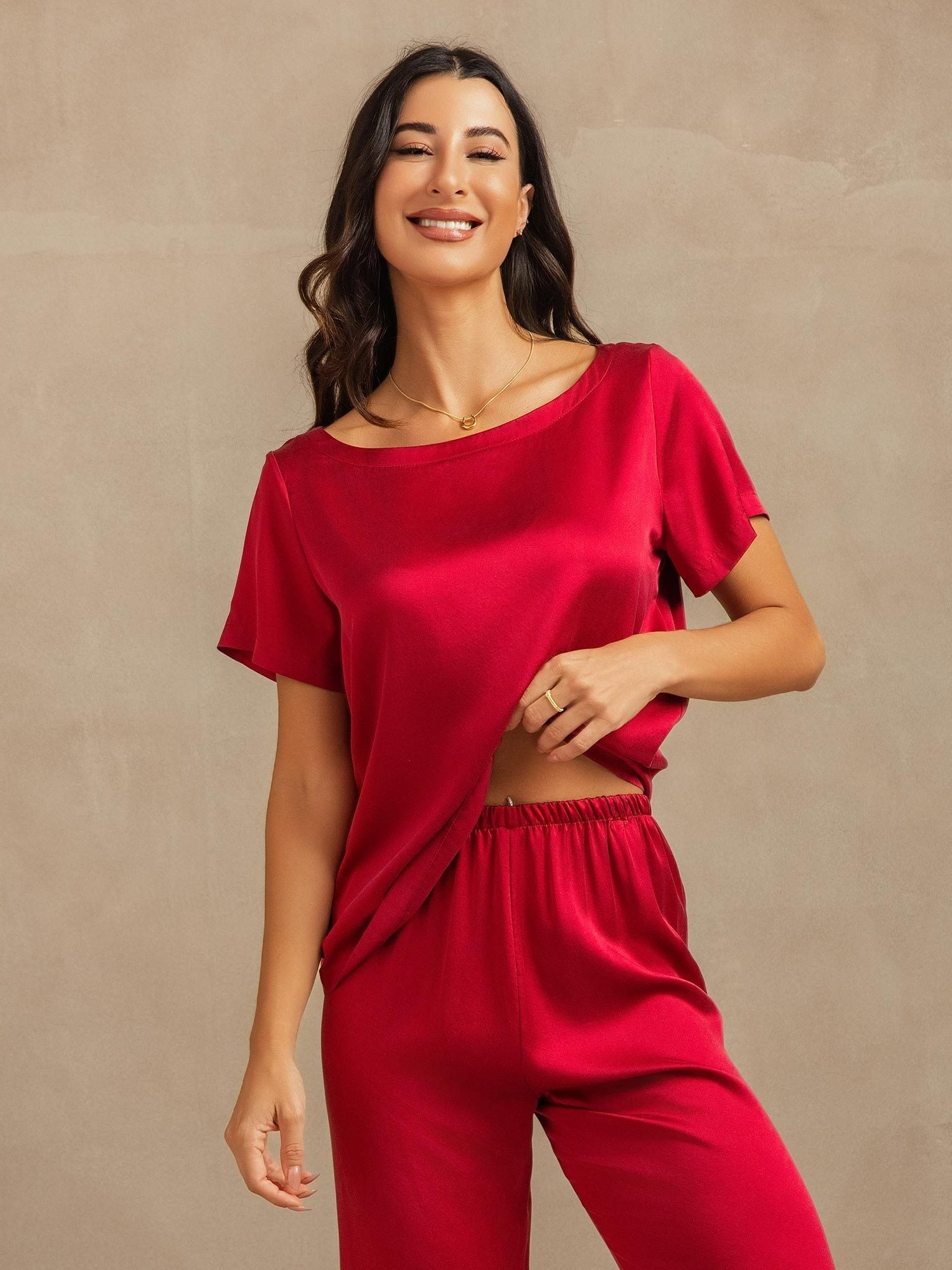 [Wine] SilkSilky 19Momme Silk Womens Pajamas 008