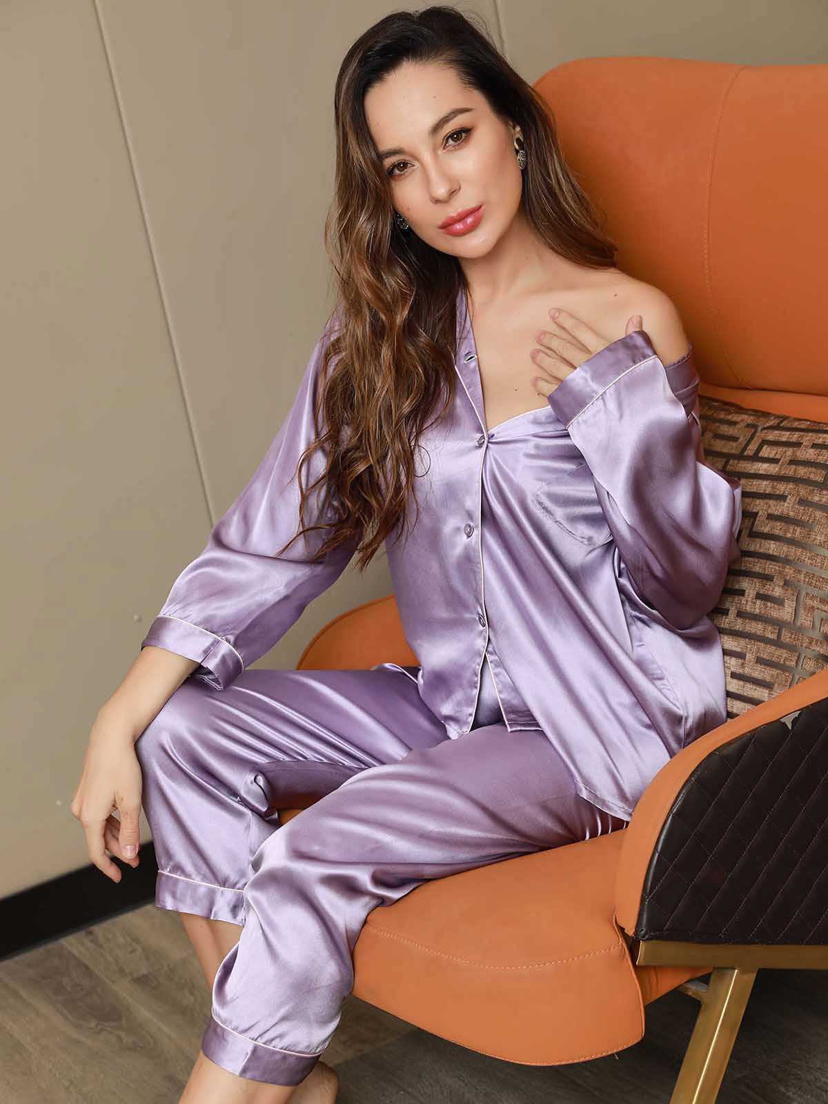 [Lavender] SilkSilky  Pure Silk Womens Pajamas 001