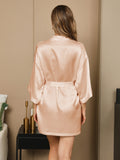 SilkSilky US Pure Silk Half Sleeve Womens Robe Champagne 005