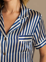 [Dark Blue] SilkSilky  Pure Silk Notch Collar Women's Pajamas 007,