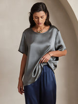[Dark Gray] SilkSilky  Short Sleeve Round Neck Women's T-Shirt 003