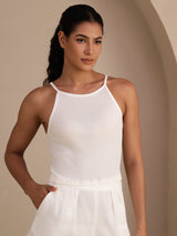 [White] SilkSilky Sleeveless Crew Neck Camisole Top 001