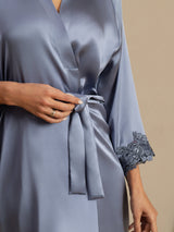 [Light Blue] SilkSilky  3/4 Sleeve Women's Robe 004