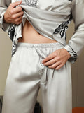 SilkSilky US Pure Silk Long Sleeve Lapel Men's Pajamas Gray 010