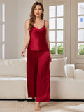 SilkSilky US Pure Silk Sleeveless V Neck Camisole Set Wine 001