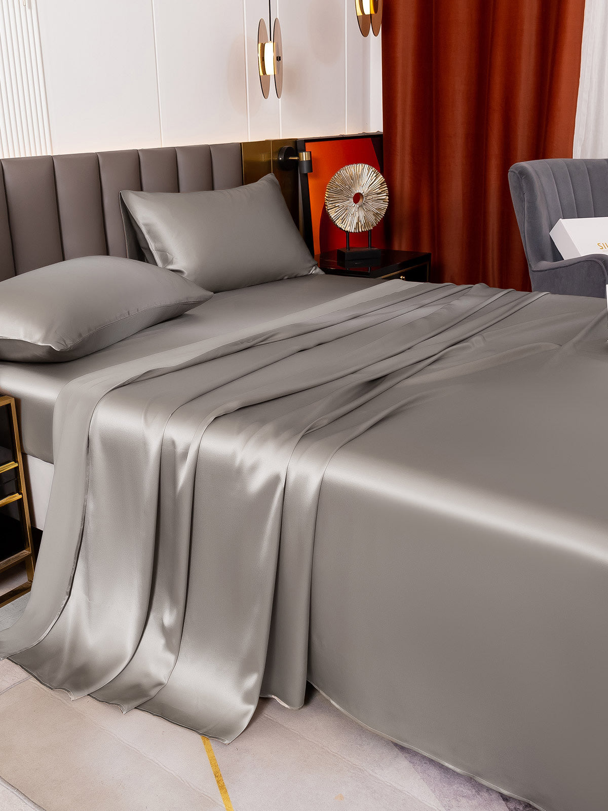 SilkSilky US 19Momme Pure Silk Bedding Set Gray 004