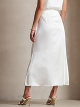 [White] SilkSilky  19Momme Stretch Silk Charmeuse Skirt 002