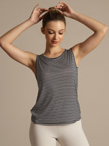 [White Stripe] SilkSilky  100% Silk Jersey Sleeveless Round Neck Camisole Top 005