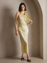 [Light Yellow] SilkSilky  Sleeveless Tie Neck Dress 006