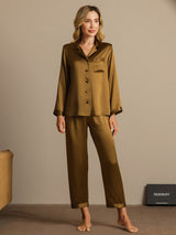[Brown] SilkSilky  Long Sleeve Notch Collar Women's Pajamas 001