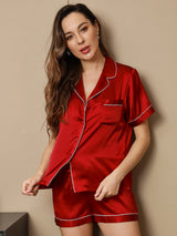 [Wine] SilkSilky  Short Sleeve Notch Collar Women's Pajamas 004