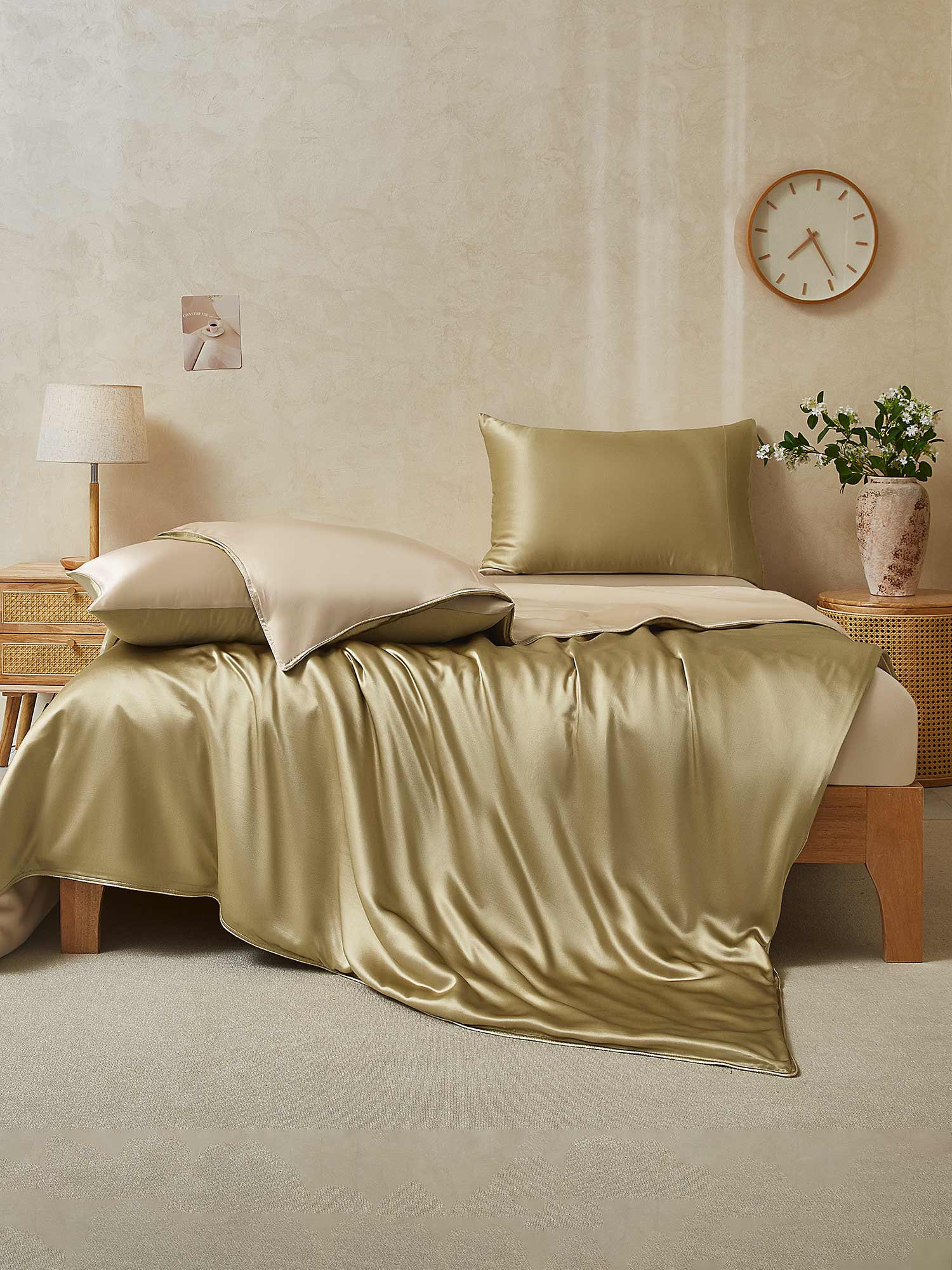 [Beige+Khaki] SilkSilky  22Momme Pure Silk Bedding Set 002,