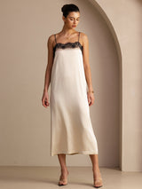[Brown Rice] SilkSilky Spaghetti Strap Square Neck Dress 006