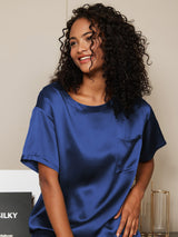 [Dark Blue] SilkSilky  Short Sleeve Round Neck Women's Pajamas 002