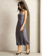 [Navy Ginkgo] SilkSilky  19Momme Spaghetti Strap V Neck Dress 003