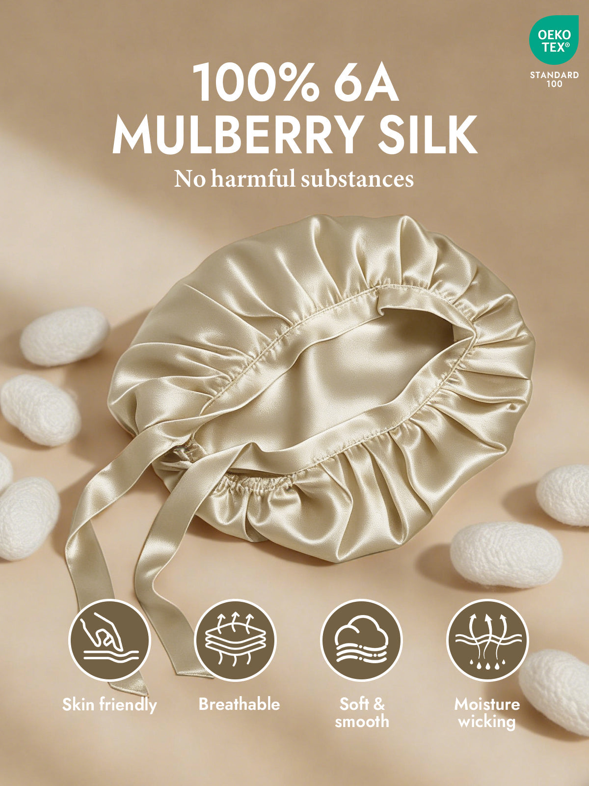 [Beige] SilkSilky  Pure Silk Sleep Cap 002