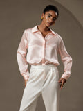 SilkSilky US 19Momme Silk Blend Long Sleeve Collar Women's Shirt Pink 004