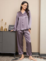 [Purple Gray] SilkSilky  Long Sleeve Notch Collar Women's Pajamas 001