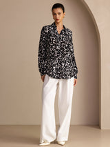 [Black Speckle] SilkSilky Long Sleeve Lapel Collar Blouse 005