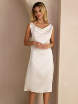 [White] SilkSilky  Sleeveless Cowl Neck Dress 006