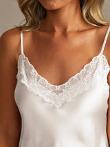 [White] SilkSilky  Spaghetti Strap V Neck Camisole Set 004