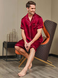 Contrast Trim Men‘s Pure Silk Pajamas Short Set