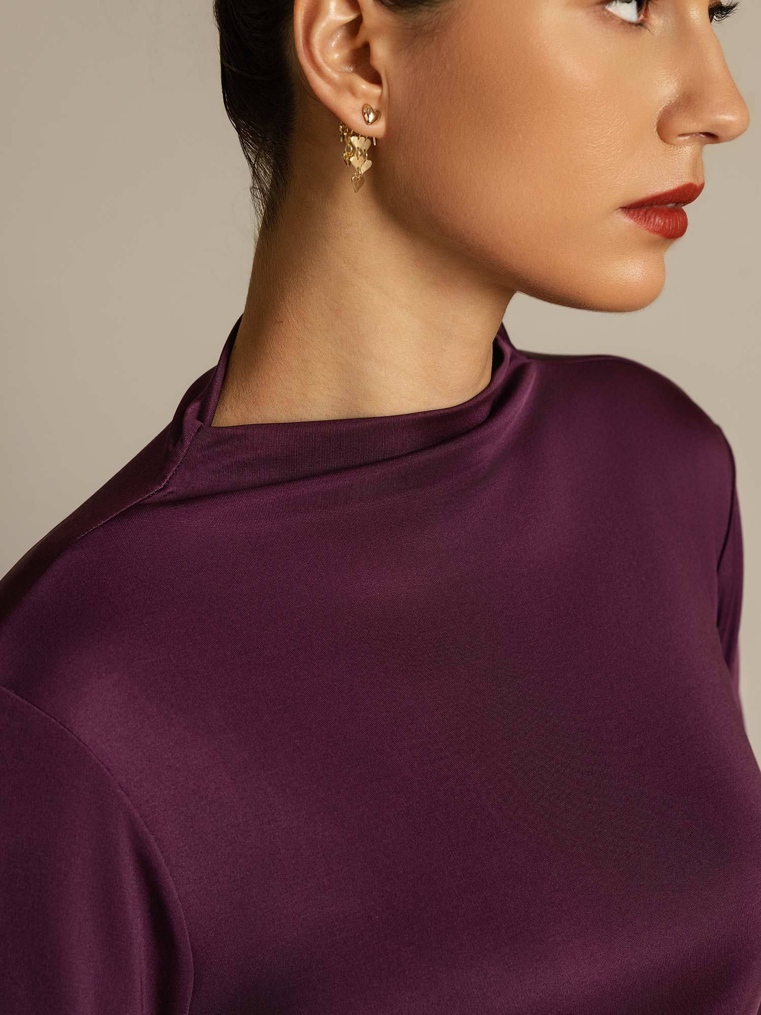 [Purple] SilkSilky  Pure Silk High Neck Women's T-Shirt 004