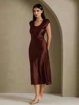 [Coffee] SilkSilky  Cap Sleeve Dress 008